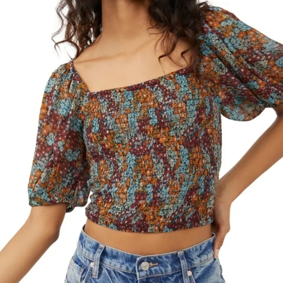 FP Back On Top Ditzy Floral Dark Combo Crop Top - Picture 1 of 15
